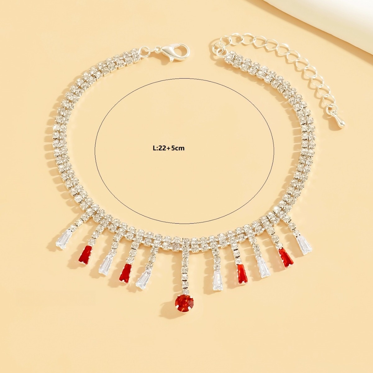 Fashion Crystal Ankle Bracelet with Dangling Red and Clear Rhinestones